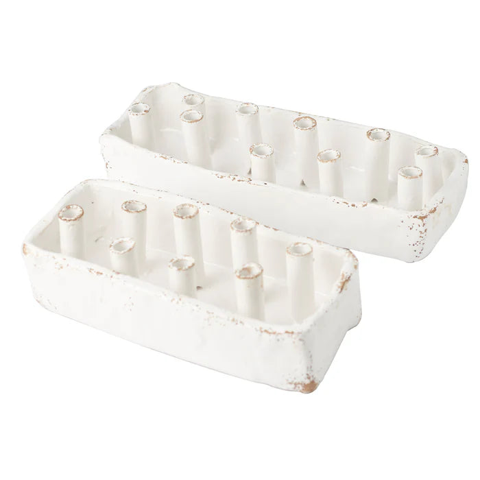 Ceramic Boat Tulipiere, White 10 hole - Clements Fine Rugs